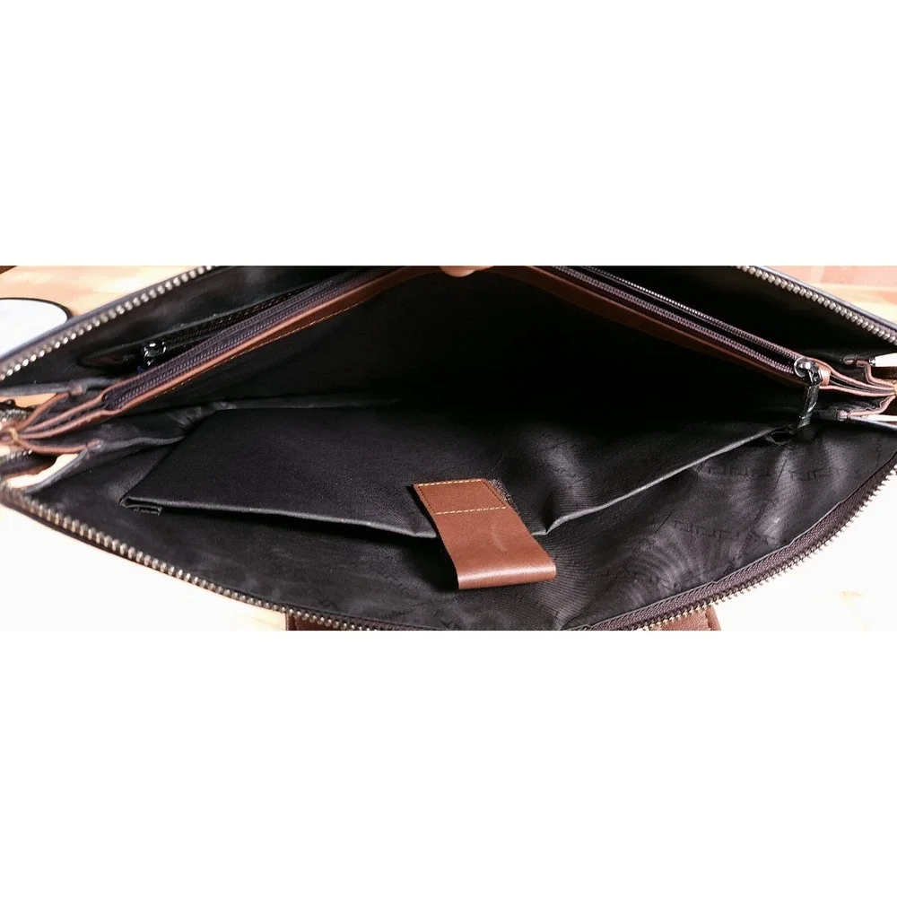 Tonino Lamborghini Brown Leather Bag Attache 14 Inch Made in Italy
